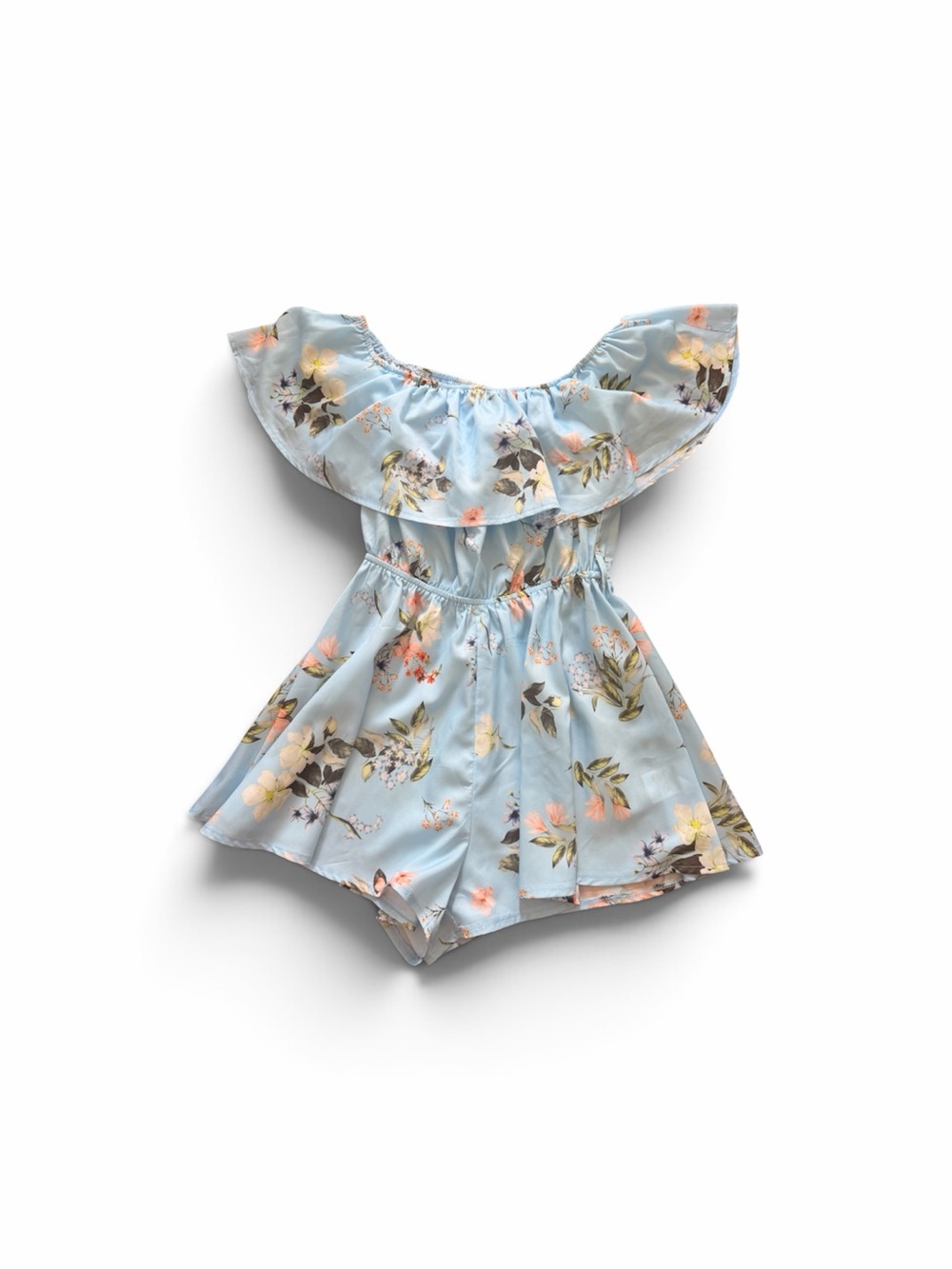 Parisian Works Light Blue Floral Off-Shoulder romper size 4